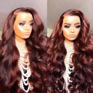 13x4 Reddish Brown Lace Front Wig Human Hair 20 Inches 150% Density